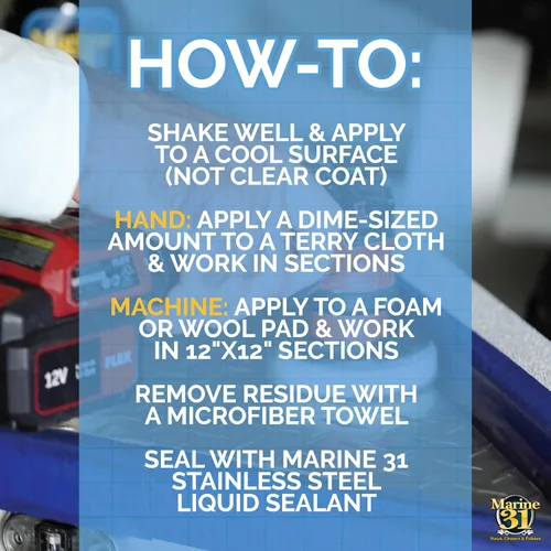 Vista 5 de Marine 31 Esmalte líquido de acero inoxidable Restaura el brillo y el brillo en acero inoxidable, aluminio y cromo Fórmula fácil de usar
