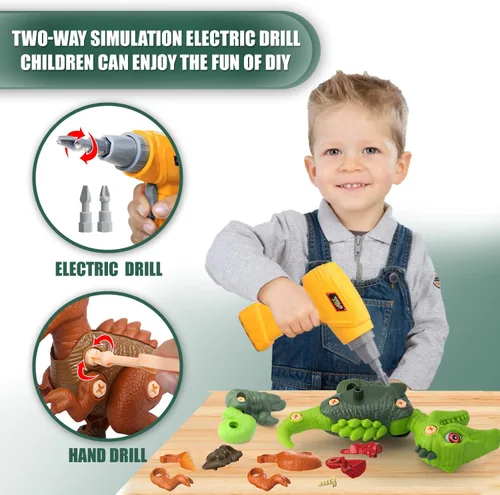 Vista 4 de Sanlebi Take Apart Dinosaur Toys for 4 5 6 7 Year Old Boys Kids Building Toy Set with Electric Drill Construction Engineering Play Kit STEM Learning