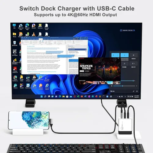 Vista 4 de Switch Dock Cargador para Nintendo SwitchOLED, estación de acoplamiento de TV portátil para Nintendo Switch 4K 60Hz HDMIUSB2.0PD Puertos de carga