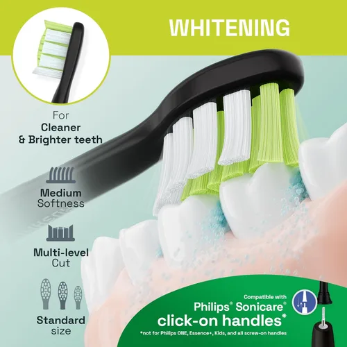 Vista 4 de Brushmo Cabezales de repuesto para cepillos de dientes blanqueadores compatibles con Philips Sonicare DiamondClean HX6062/65, negro, paquete de 8
