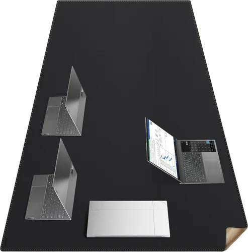Vista 24 de MAIDERN Tapete de escritorio XXL de corcho y cuero, de 47.2 x 23.6 pulgadas, protector reversible para mouse de escritorio completo (negro)