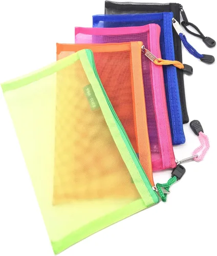Pack of 5 pcs Multipurpose Nylon Mesh Cosmetic Bag Makeup Travel Cases Pencil Case Travel Organizers