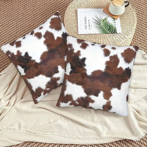 Vista 2 de Kobves Paquete de 2 fundas de almohada con estampado de vaca marrón de 18 x 18 pulgadas, funda de almohada decorativa de vaca de las tierras altas