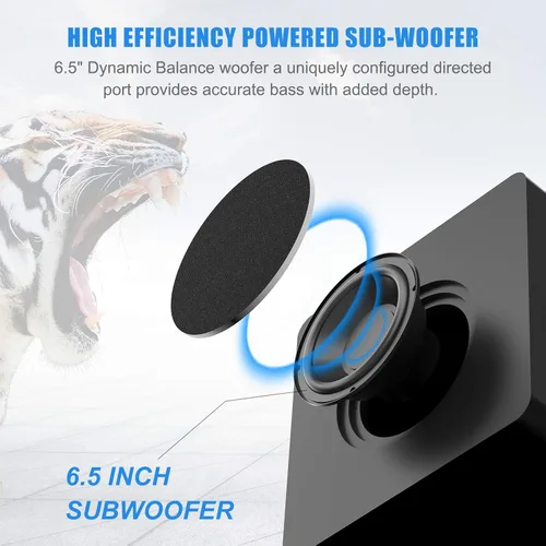 Vista 3 de BESTISAN Subwoofer con alimentación, Subwoofer de audio para el hogar de 6.5'' de disparo lateral, Subwoofers de respuesta de graves profundos