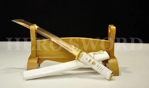 Vista 9 de Espada samurái japonesa hecha a mano, espiga completa, afilada, puede cortar árboles de bambú (oro tanto) arma real decoración del hogar y regalo