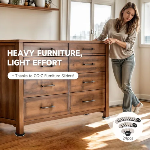Vista 2 de CO-Z 24 piezas de deslizadores de muebles de fieltro para pisos de madera dura, almohadillas reutilizables de muebles de 2 1/2 pulgadas