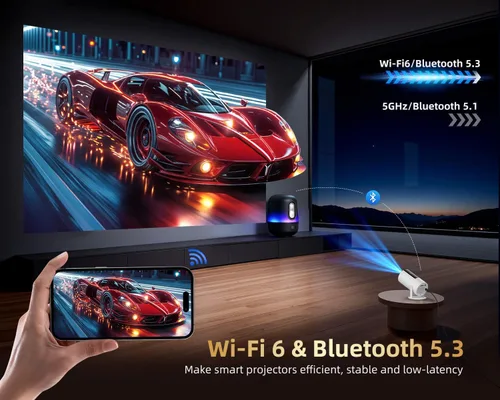 Vista 4 de Proyector inteligente con WiFi y Bluetooth [320ANSI/Google Store/Control de voz] con más de 10,000 aplicaciones, Pericat 4K UHD Proyector de cine