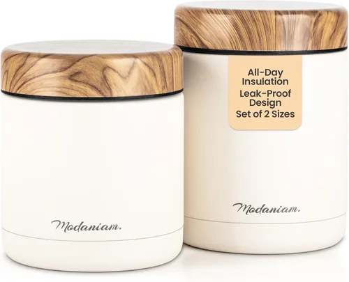 Vista 8 de Juego de 2 tarros de alimentos aislados de acero inoxidable (16 onzas + 12 onzas), boca ancha, termo de sopa para almuerzo de comida caliente