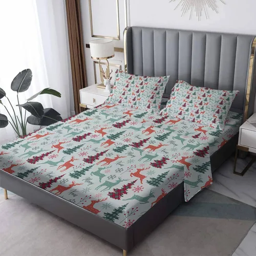 Vista 8 de Sábanas de Navidad tamaño King dividido para cama ajustable, sábanas de color verde Navidad, sábanas estampadas y juego de 5 piezas, microfibra