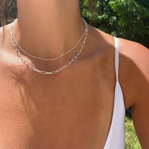 Vista 2 de MIDEEO Collar en capas de oro para mujer, chapado en oro de 14 quilates, cadena en capas, cuerda trenzada brillante, cadena de serpiente simple