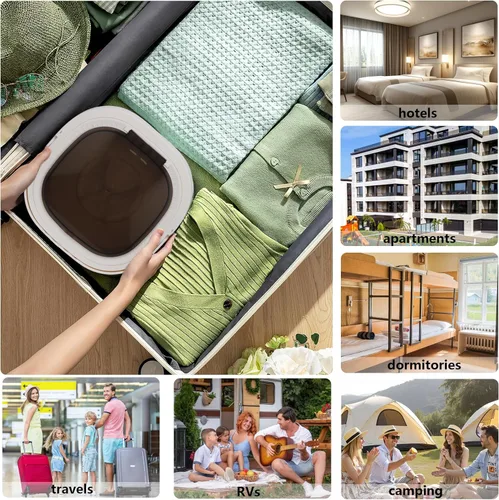 Vista 8 de Lavadora portátil rosa, 16L mejorada con cesta giratoria y 30 hojas de detergente para ropa, 3 modos de limpieza para ropa pequeña, mini máquina