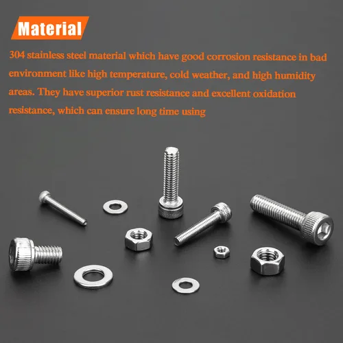 Vista 3 de 1280 piezas M2 M2.5 M3 M4 304 tapa hexagonal de acero inoxidable Tornillos métricos, tornillos métricos, arandelas, tuercas, kit surtido