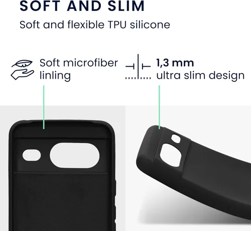 Vista 6 de kwmobile Funda compatible con Google Pixel 8 - Funda protectora delgada de TPU con acabado mate suave - Negro