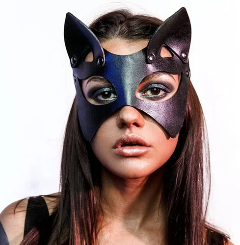 Vista 4 de Mumbobyswim Máscaras de cuero de gato y conejo para mujer, máscara de mascarada para cosplay, accesorio de disfraz de Halloween