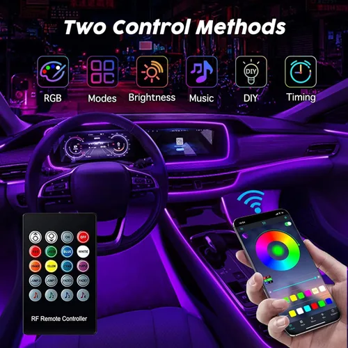 Vista 4 de Luces Interiores para Automóvil, SAMGCHI Tira de Luces LED USB para Automóvil, Kit de Iluminación Ambiental para Automóvil con 236 pulgadas de Fibra