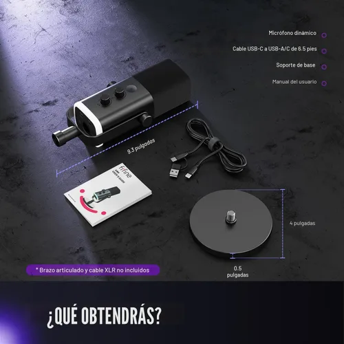 Vista 9 de FIFINE - Micrófono dinámico XLR/USB para podcasts, de transmisión de juegos con luz RGB, botón de silencio, conector para auriculares, soporte
