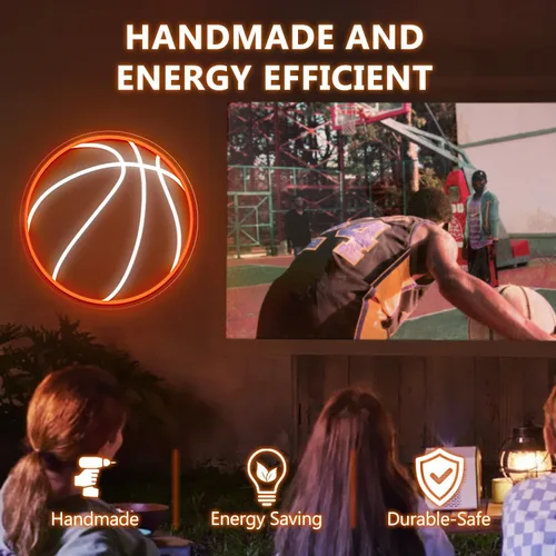 Vista 8 de Letrero de neón de baloncesto, luz de neón LED de baloncesto de 12.6×12.6 pulgadas, letreros de neón LED regulables para decoración de pared