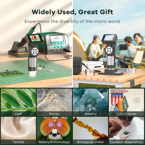 Vista 7 de JL112 Microscopio de mano para niños y adultos, microscopio digital portátil con pantalla LCD de 2 pulgadas, cámara de microscopio de bolsillo USB
