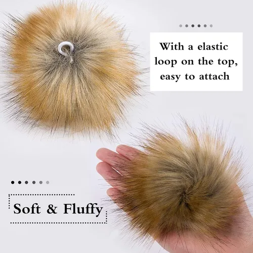 Vista 10 de 24 pompones esponjosos blancos de 4 pulgadas, accesorios de ganchillo – Pelotas de pompón de piel de zorro sintética desmontables, accesorios