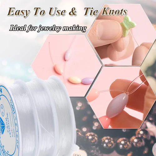 Vista 5 de Cuerda elástica para hacer joyas transparente/negro, 3 rollos de 0.031 in, cuerda elástica para cuentas de semillas, cuentas de poni, rollo