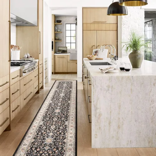 Vista 2 de Alfombra lavable de 2 x 10 pies, antideslizante, lavable, impermeable, para pasillo, cocina, sala de estar, dormitorio, baño (negro, 2 x 10)