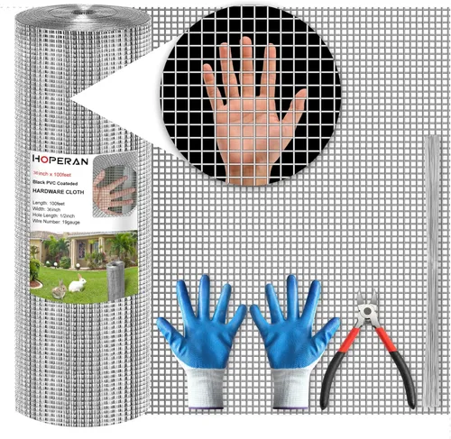 Vista 12 de HOPERAN Hardware Cloth Malla de alambre de pollo recubierto de PVC negro de 1/2 pulgada, 36 x 50 pies, vinilo + valla galvanizada de doble