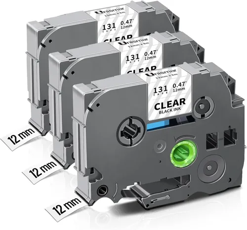 Unismar Cinta de etiquetas TZe negra sobre transparente de 1/2 pulgada compatible con Brother TZe-131 TZe131 TZ Cinta laminada transparente de 0.472