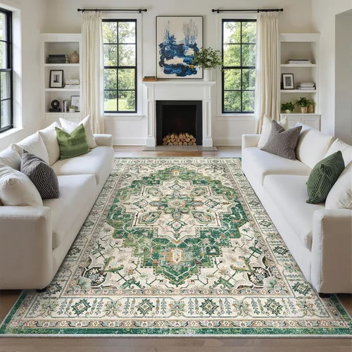 Vista 50 de zesthome Alfombras de área de 5 x 7, lavables a máquina, para sala de estar, dormitorio, resistentes a las manchas, vintage, de gran área, Beige