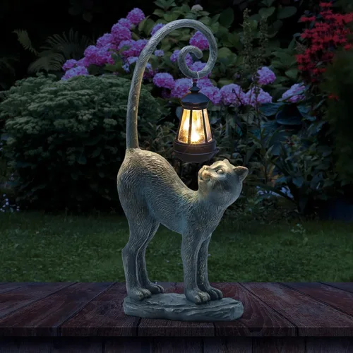 Estatuas de jardín de gatos para exteriores con luces solares, decoraciones navideñas para regalo, decoraciones de otoño para el hogar, figuras de