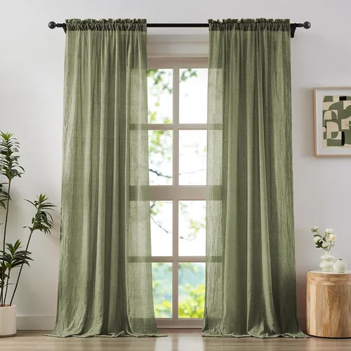 Vista 13 de Anpark Cortinas traslúcidas elegantes de lino y algodón texturizadas filtrantes de luz de 96 pulgadas de largo, para dormitorio, sala de estar Rosa