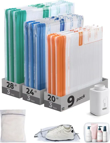 Vista 17 de BAGSMART Bolsas de vacío para viajes con bomba de aire recargable, bolsas portátiles ahorradoras de espacio para viajes y hogar, bolsa de sellado