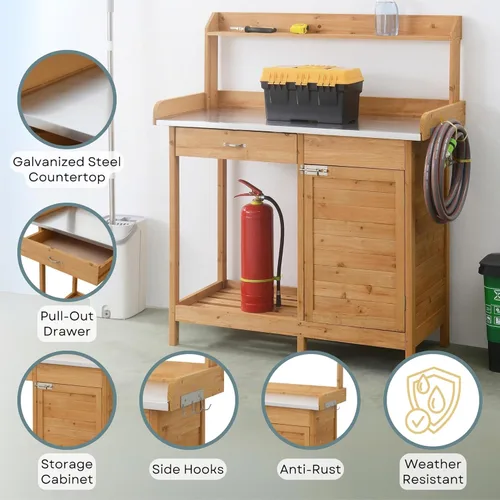 Vista 4 de Banco de jardín con aparador, de Convenience Concepts, Roble claro