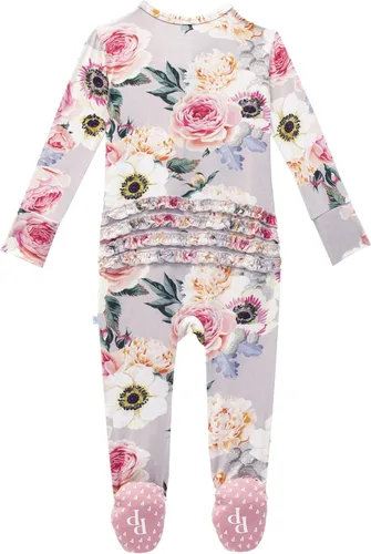 Vista 7 de Posh Peanut Pijama de bebé niña, mameluco suave de bambú de una pieza, para recién nacido, bebé y niño pequeño con pies