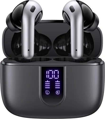 TAGRY Auriculares Bluetooth verdaderamente inalámbricos de reproducción de 60 horas con pantalla LED de alimentación con estuche de carga
