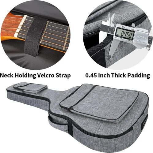 Vista 5 de Funda para guitarra acústica, 39, 40, 41 pulgadas, bolsa de guitarra acústica de 0.45 pulgadas de grosor, bolsa de concierto acolchada con correa