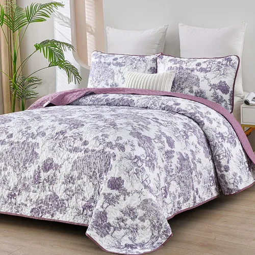 Vista 20 de WONGS BEDDING Juego de edredón azul tamaño individual, juego de 2 piezas de colchas botánicas de microfibra ligera con patrón de plantas de toile