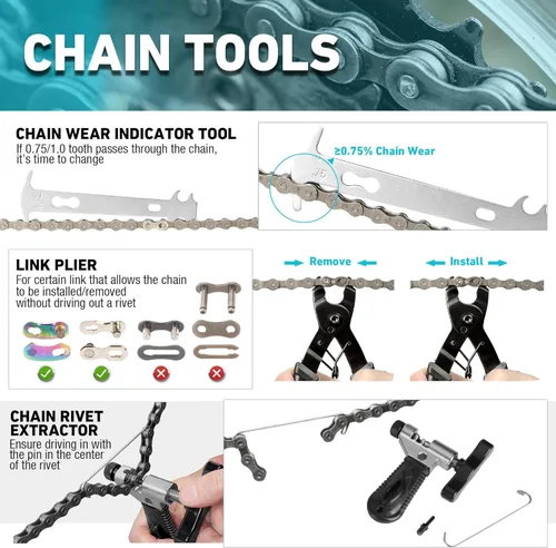 Vista 3 de DURATECH Juego de 41 piezas de herramientas para reparación de bicicletas, kit completo de herramientas para bicicletas con caja de almacenamiento