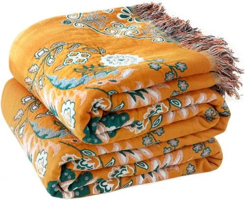 Vista 30 de Cobija para cama de estilo bohemio, 100 % algodón, ultra suave, edredón rústico, cobija de otoño, estampado floral, decoración de granja, cobija
