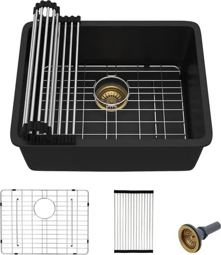 Vista 29 de 12"x16" Undermount Bar Prep Sink – Matte Black Granite Composite Quartz Classic Under Counter Single Bowl Sink Basin for Wet Bar, RV, Outdoor