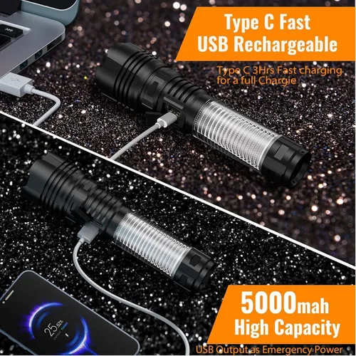 Vista 4 de Linterna LED Recargable de Linterna de 2000 Lúmenes Altos - con Linternas de Camping, Linterna LED Súper Brillante de Largo Alcance para Camping, 5