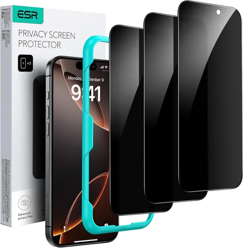 Vista 12 de ESR Paquete de 3 protectores de pantalla para iPhone 12 Pro Max, vidrio templado de dureza 9H, resistente a los arañazos con marco de fácil