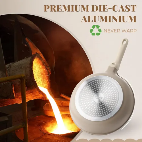 Vista 2 de PRICUSIS Sartén Antiadherente con Tapa, Sartén Saludable, Sartén para Huevos Antiadherente, Sartén para Tortillas, Sartén de Chef, Libre de PFOA