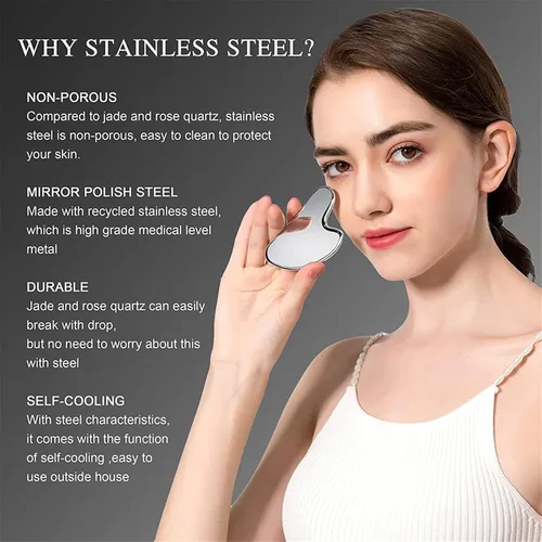 Vista 3 de Gua Sha Tools - Herramienta de masaje Gua Sha de acero inoxidable para cara como masajeador facial o herramienta de cuidado de la piel, 1 unidad