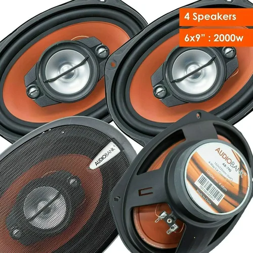 4xAudiobank AB790 6X9-Inch 4-Way 2nd-Gen Blue Car Audio estéreo coaxial Altavoces coaxiales 1000 vatios de potencia máxima 300 vatios RMS/par
