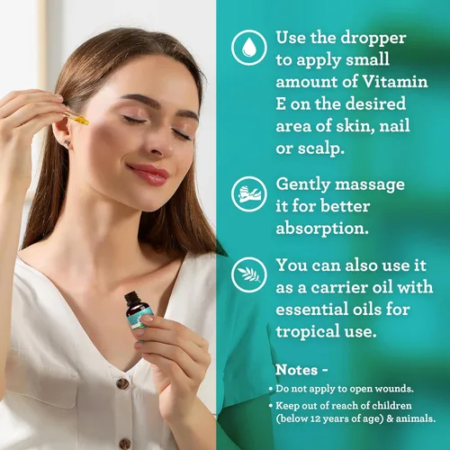 Vista 4 de GuruNanda Aceite de vitamina E (2 onzas líquidas), 100% puro y natural, 15,000 UI por botella para piel, cabello, cara, uñas y cicatrices