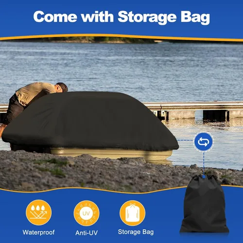 Vista 6 de Funda impermeable 600D para lancha de estanque de 8 a 10 pies de largo, lancha de pesca y lanchas de pesca, lona de poliéster de grado marino