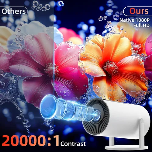 Vista 4 de Proyector con WIFI y Bluetooth, Auto Keystone 180ANSI Native 1080P Proyector portátil de película para exteriores compatible con teléfono