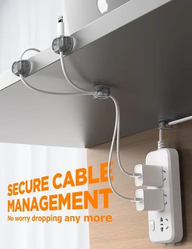 Vista 4 de Clips de cable - Chfeila Organizador de cables de resorte dual más reciente con cierre de gancho, paquete de 6 [máxima estabilidad] Gestión