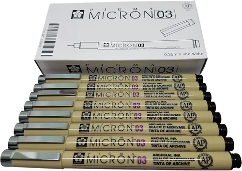 Sakura Pigma Micron Pen 03 - Rotulador de tinta negra, rotulador de punta de fieltro, bolígrafos de tinta de pigmento archival para artistas,