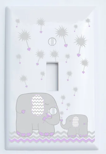 Vista 7 de Double Rocker - Juego de placas de interruptor de luz de elefante de diente de león azul y gris para decoración de guardería (azul)